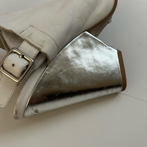 Jeffery Campbell Ebba Soft White Leather open toe Metallic Silver Wedge heel 7.5 - Picture 11 of 12